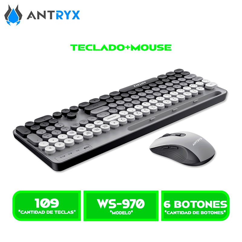 TECLADO+MOUSE ANTRYX WS-970 GRAY ,HOLDER SLOT WIRELESS (ASC-WS970GY)