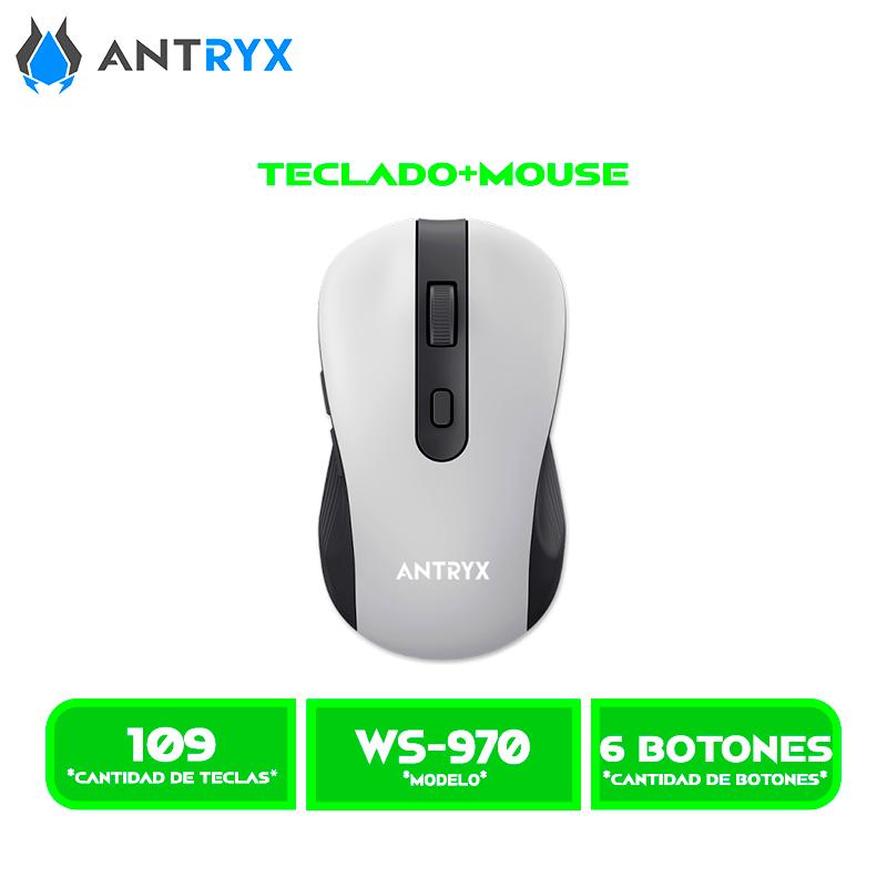 TECLADO+MOUSE ANTRYX WS-970 GRAY ,HOLDER SLOT WIRELESS (ASC-WS970GY)
