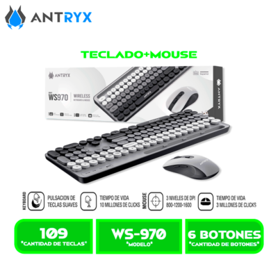 TECLADO+MOUSE ANTRYX WS-970 GRAY ,HOLDER SLOT WIRELESS (ASC-WS970GY)