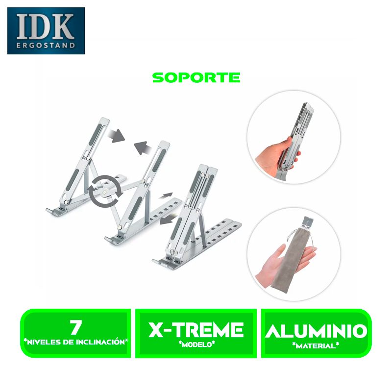 X-TREME 2 SOPORTE PARA LAPTOP IDK XTREME PLEGABLE DE ALUMINIO