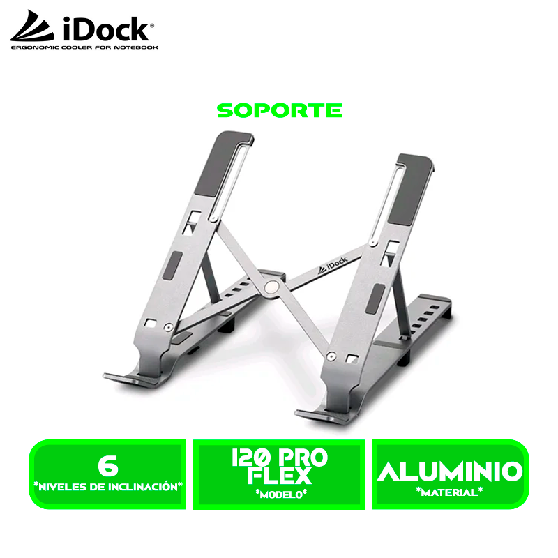 SOPORTE PARA LAPTOP IDOCK FLEX i20 PRO XL ALUMINIO PLEGABLE