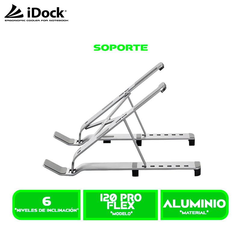 SOPORTE PARA LAPTOP IDOCK FLEX i20 PRO XL ALUMINIO PLEGABLE