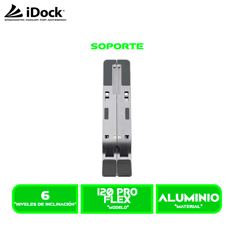 SOPORTE PARA LAPTOP IDOCK FLEX i20 PRO XL ALUMINIO PLEGABLE