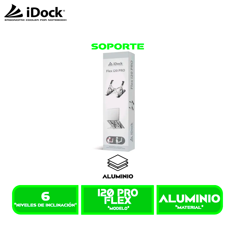 SOPORTE PARA LAPTOP IDOCK FLEX i20 PRO XL ALUMINIO PLEGABLE