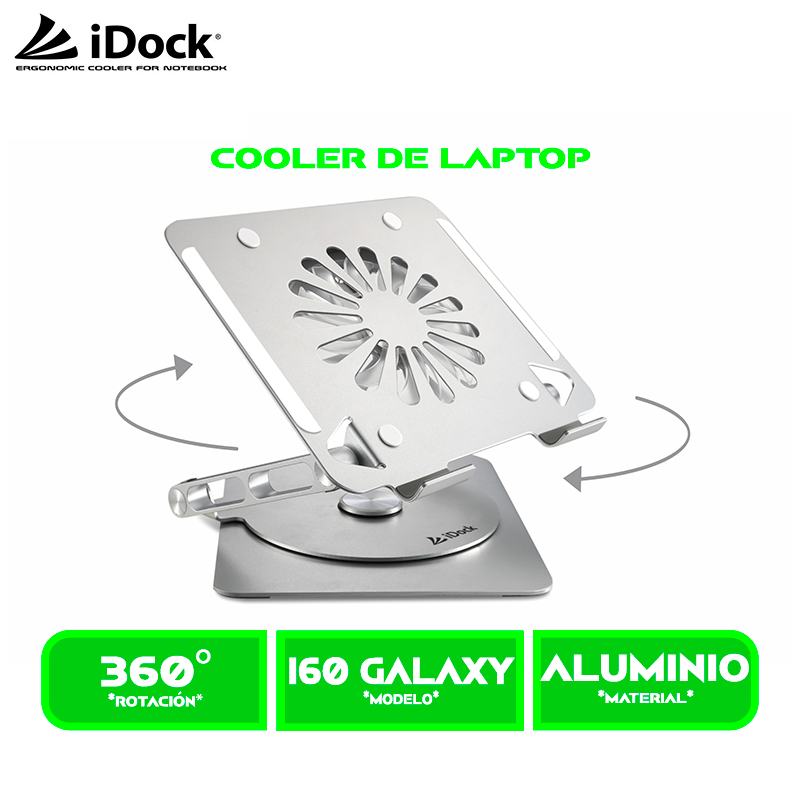 SOPORTE DE LAPTOP IDOCK GALAXY i60 GIRATORIO 360 GRADOS, 4 HUB USB 3.0 ,1 HUB USB 2.0