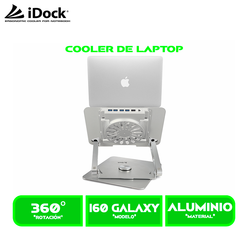 SOPORTE DE LAPTOP IDOCK GALAXY i60 GIRATORIO 360 GRADOS, 4 HUB USB 3.0 ,1 HUB USB 2.0