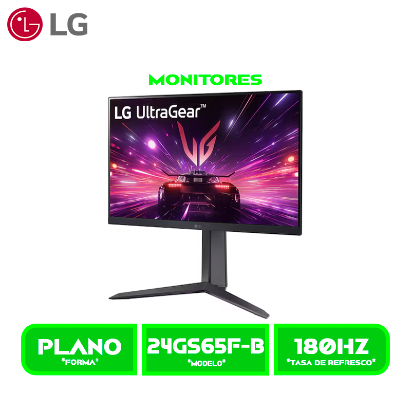 MONITOR LG 24" GAMER ULTRAGEAR (24GS65F-B) PANEL IPS FHD 1980X1080, 180HZ- 1MS, HDMI- DP, PIVOTEABLE