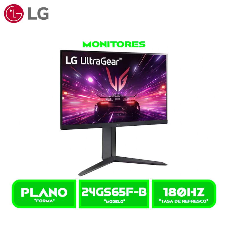 MONITOR LG 24" GAMER ULTRAGEAR (24GS65F-B) PANEL IPS FHD 1980X1080, 180HZ- 1MS, HDMI- DP, PIVOTEABLE