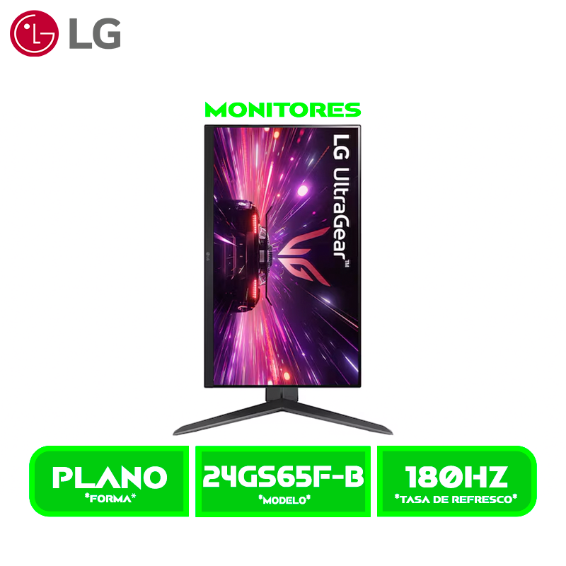 MONITOR LG 24" GAMER ULTRAGEAR (24GS65F-B) PANEL IPS FHD 1980X1080, 180HZ- 1MS, HDMI- DP, PIVOTEABLE