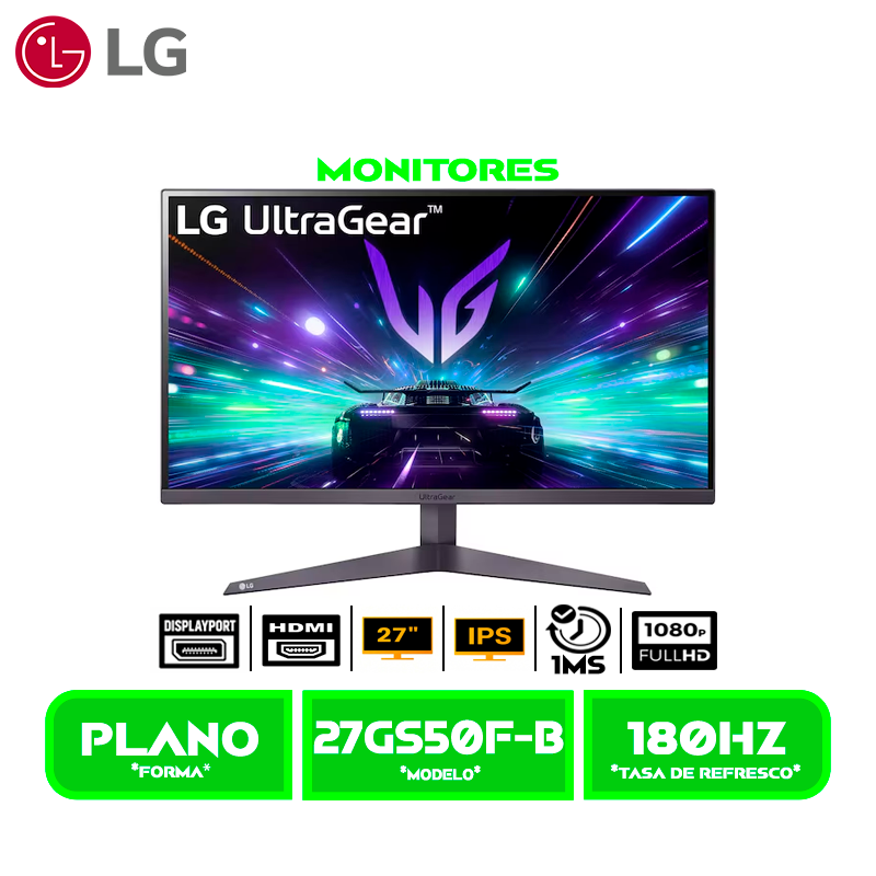 MONITOR LG 27" LED 27GS50F-B FHD UltraGear 180HZ/ 1MS MBR HDR10