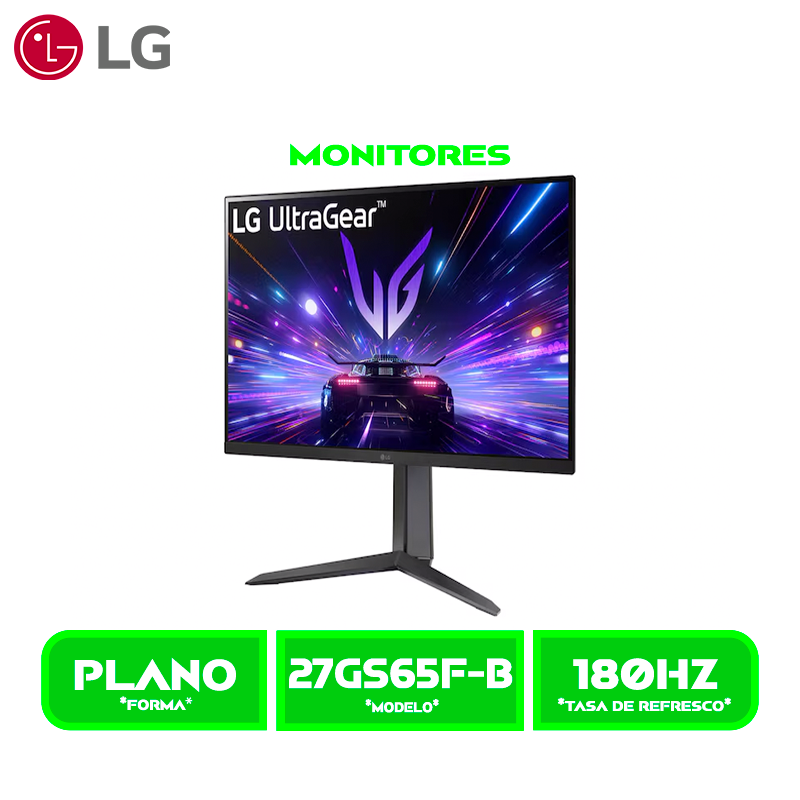 MONITOR LG 27 LED 27GS65F-B, 1920x1080, GAMING, IPS, FHD, 180HZ/1MS, HDMI, DP, HDR10, FreeSync