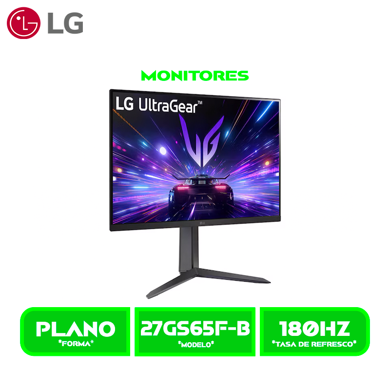 MONITOR LG 27 LED 27GS65F-B, 1920x1080, GAMING, IPS, FHD, 180HZ/1MS, HDMI, DP, HDR10, FreeSync