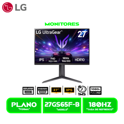 MONITOR LG 27 LED 27GS65F-B, 1920x1080, GAMING, IPS, FHD, 180HZ/1MS, HDMI, DP, HDR10, FreeSync