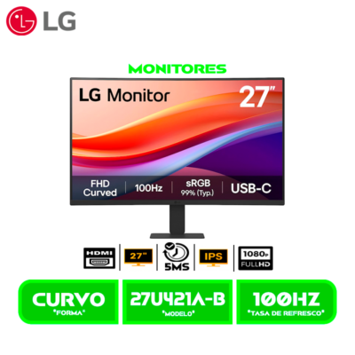 MONITOR LG CURVO 27" LED (27U421A-B) 1920X1080 FHD 100 HZ, DYNAMIC ACTION SYNC