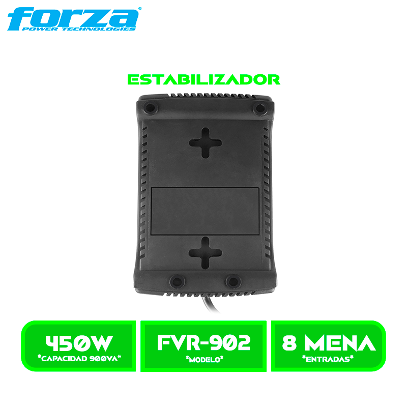 ESTABILIZADOR FORZA, FVR-902 900VA 450W, 8 TOMAS NEMA