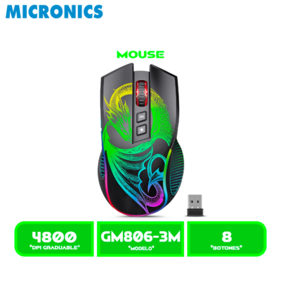 MOUSE MICRONICS DRAGON 3 MIC GM806-3M BT WIFI USB-C RECARGABLE RGB