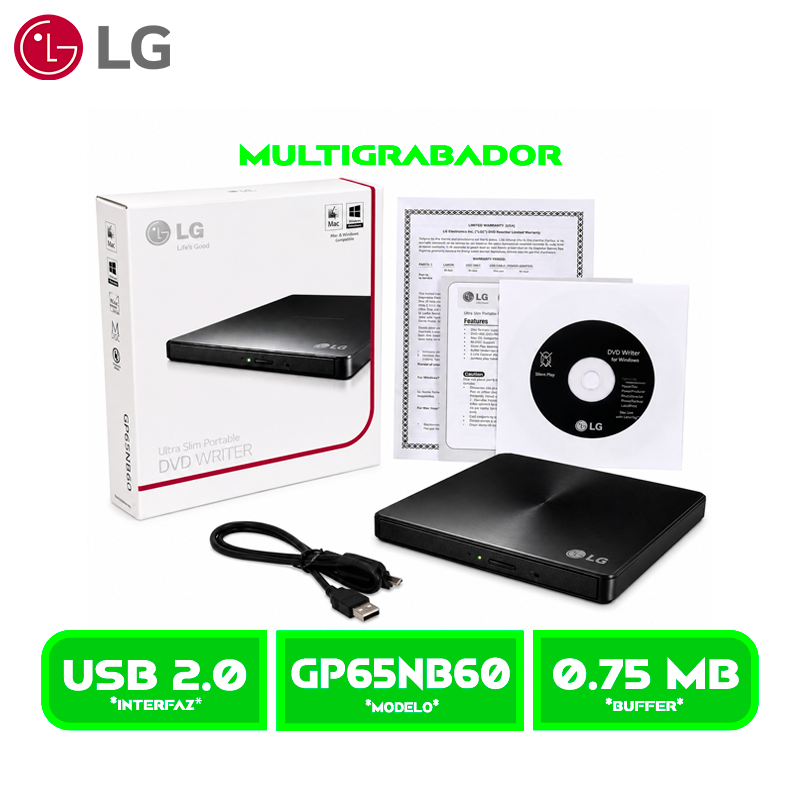 MULTIGRABADOR DVD-LG EXTERNO 8X USB GP65NB60 ULTRA SLIM PORTABLE