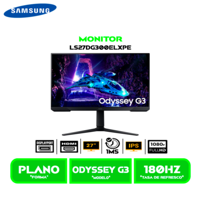 MONITOR SAMSUNG GAMING ODYSSEY G3 LS27DG300ELXPE/ 180HZ/ 1MS FreeSync/ 27"