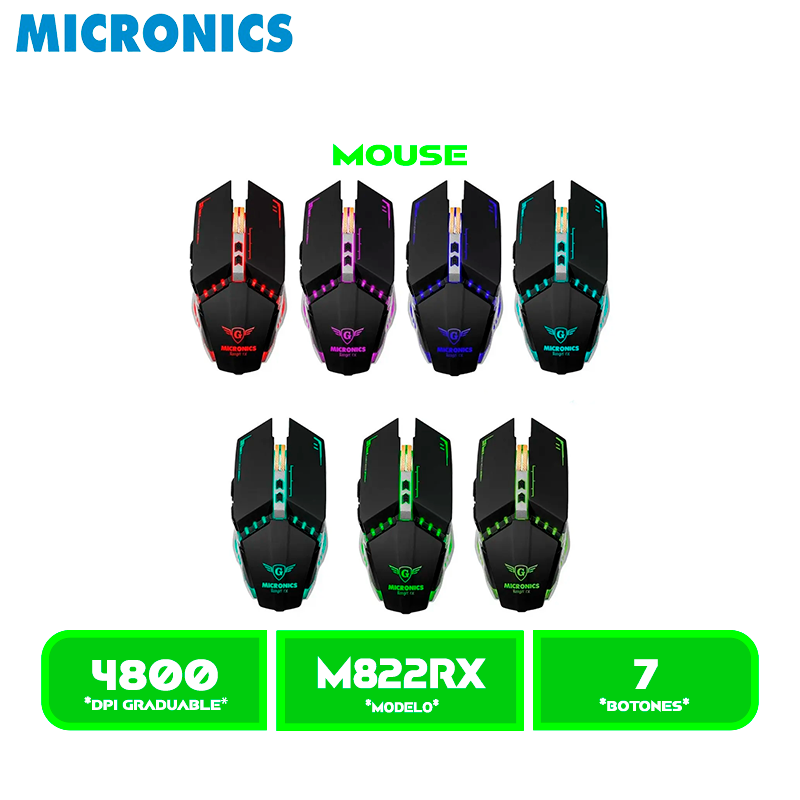 MOUSE MICRONICS RANGER RX MIC M822RX WIFI RECARGABLE 7 LEDS 7B 4800 DP