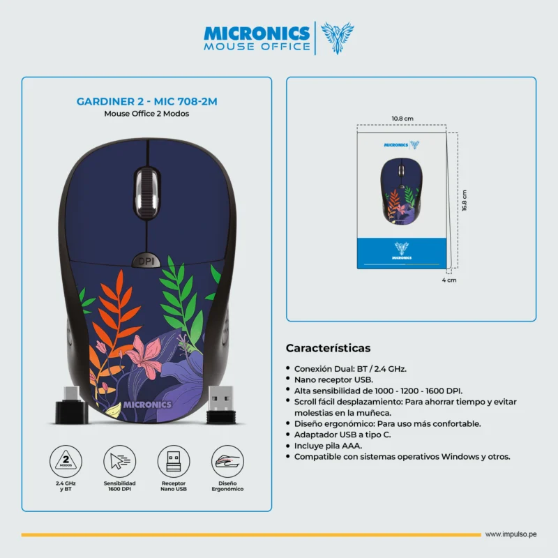 MOUSE MICRONICS GARDINER 2 WIRELESS MIC M708-2M BT+WIFI