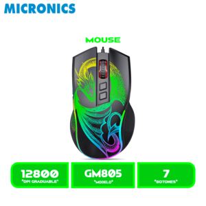 MOUSE MICRONICS DRAGON MIC GM805 GAMER CABLEADO RGB 7B 12800 DP