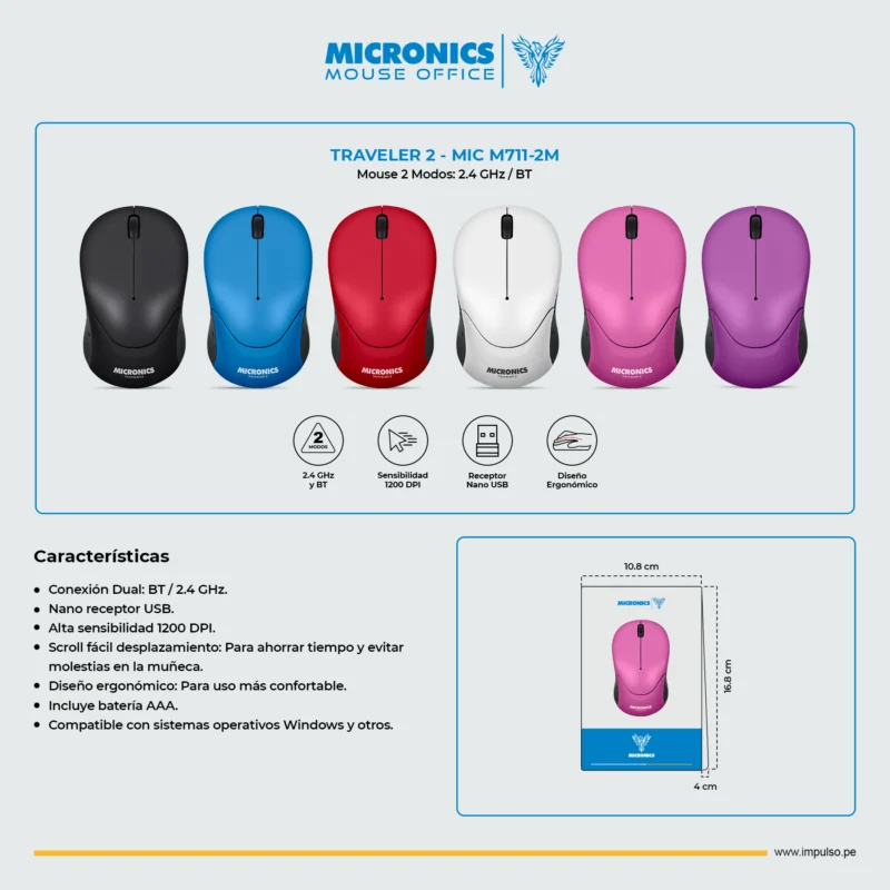 MOUSE MICRONICS TRAVELER 2 MIC M711-2M WIRELESS, BT. BLACK