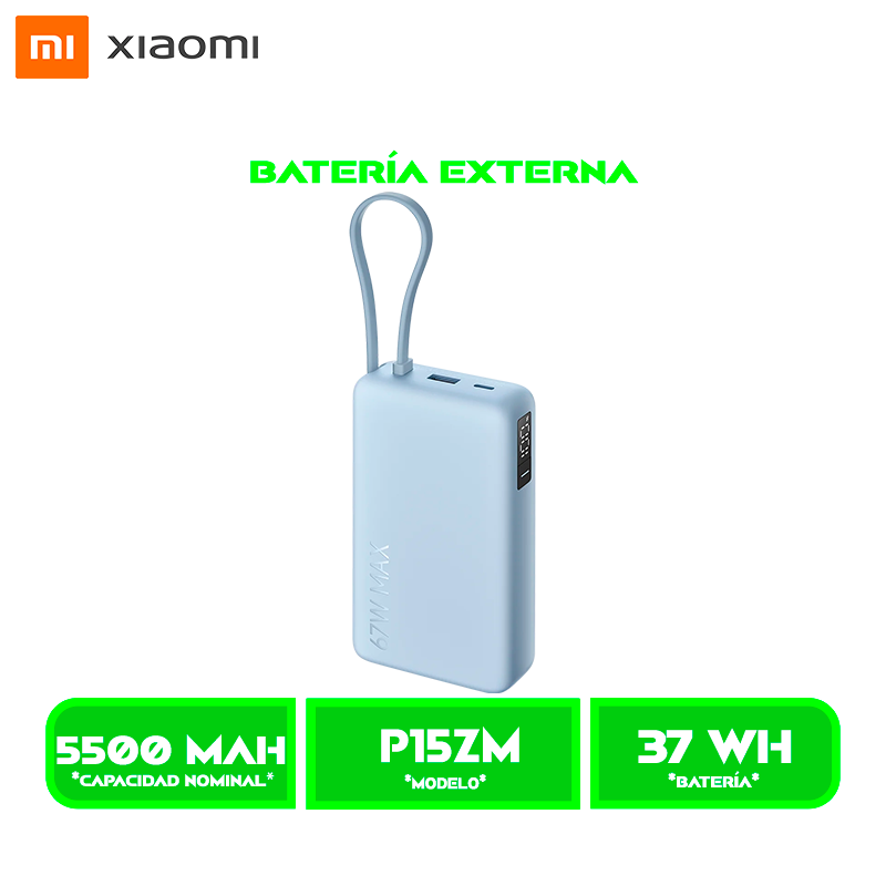 POWER BANK XIAOMI 10000MAH (Integrated Cable) (P15ZM) ICE BLUE/AZUL HIELO