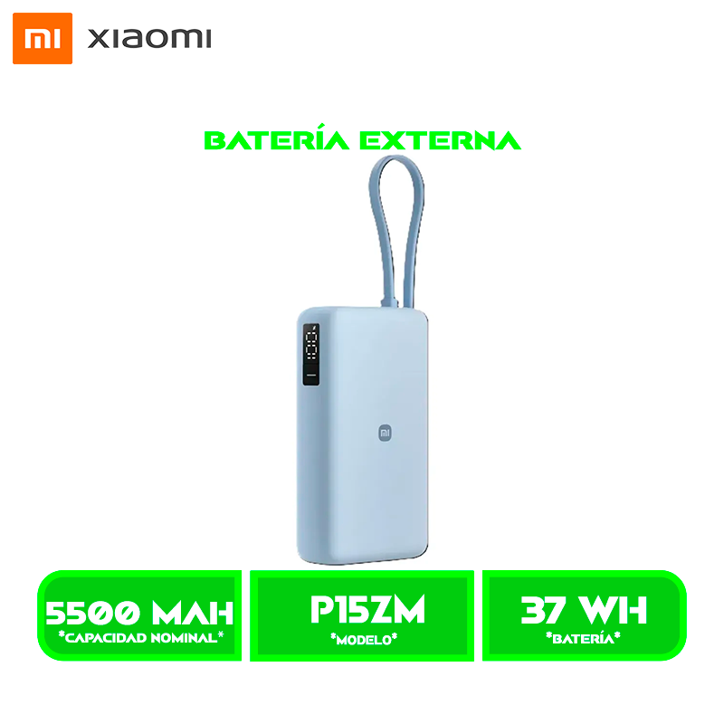 POWER BANK XIAOMI 10000MAH (Integrated Cable) (P15ZM) ICE BLUE/AZUL HIELO