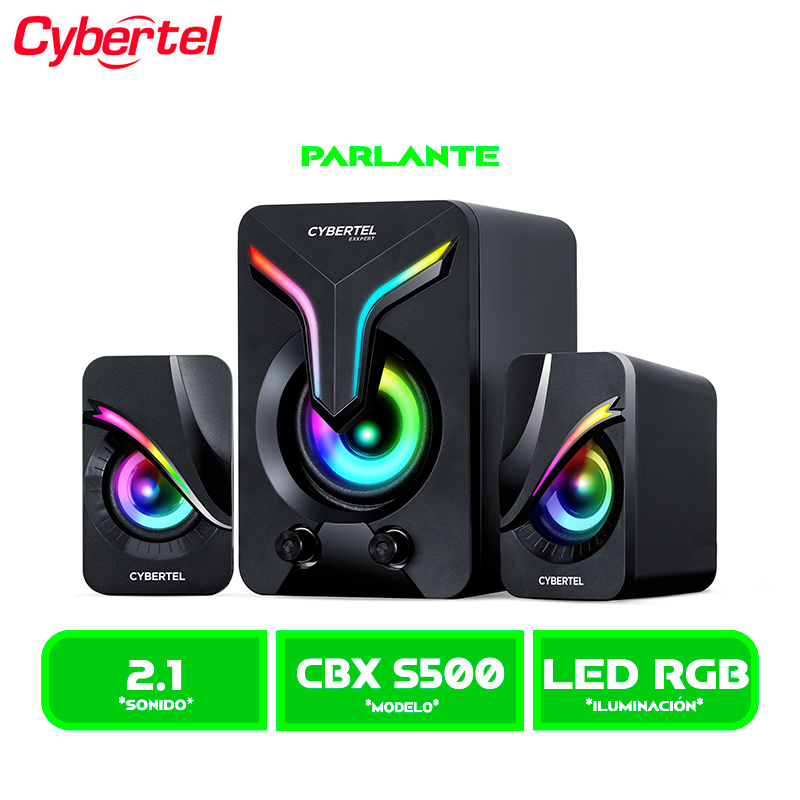 PARLANTE CYBERTEL EXXPERT CBX S500 RGB BLACK GAMER SOUND 2.1 CONEXIN USB