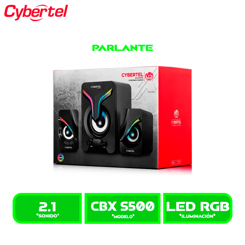 PARLANTE CYBERTEL EXXPERT CBX S500 RGB BLACK GAMER SOUND 2.1 CONEXIN USB