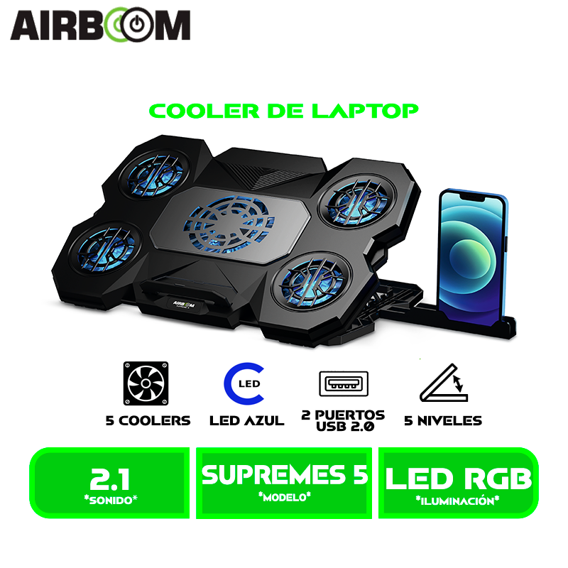 COOLER AIRBOOM SUPREMES 5 AB 034 5FAN 7CM +1FAN 10CM USB