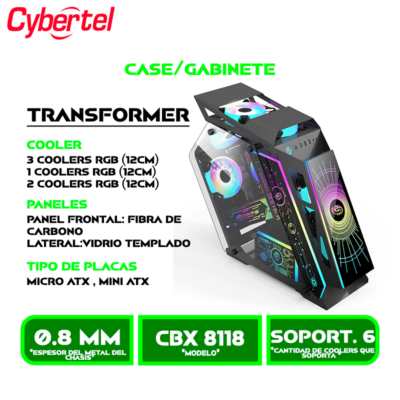 CASE CYBERTEL TRANSFORMER CBX 8118, S/FUENTE, 6FAN ARGB, USB 3.0 - 2.0 BLACK