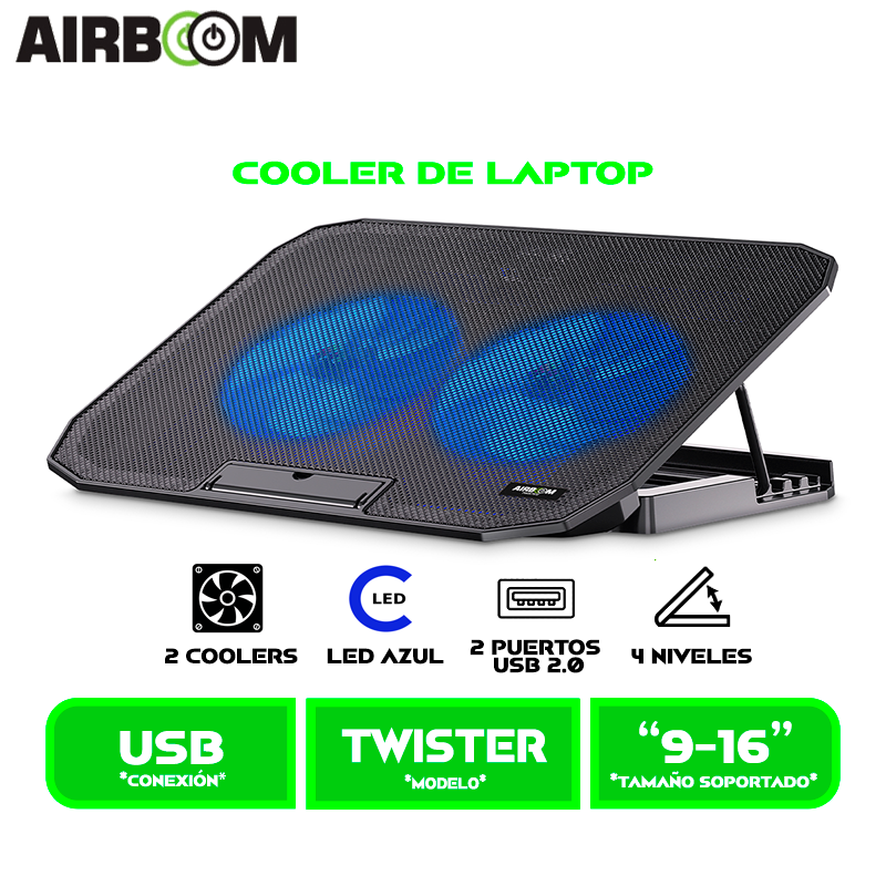 COOLER AIRBOOM TWISTER AB 011 2FAN LED BLUE 12.5 CM