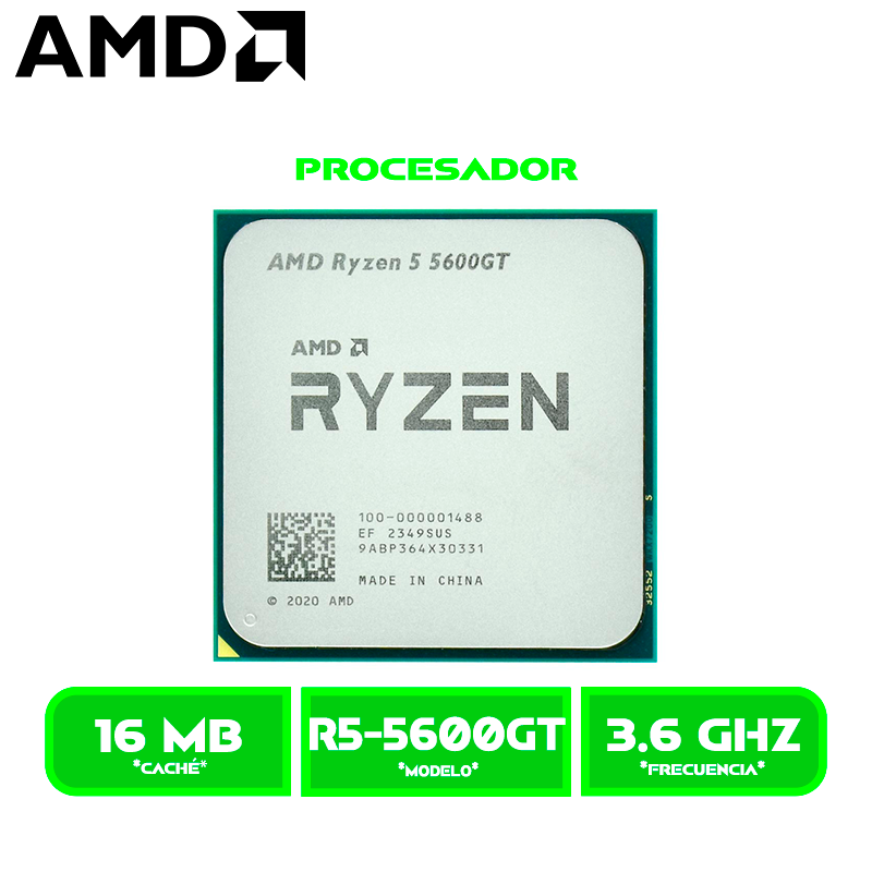 PROCESADOR AMD RYZEN 5 5600GT /3.6 GHZ/ 4.6 GHZ / 16 MB L3-6 CORE AM4