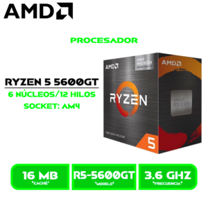 ryzen 5 5600GT PROCESADOR AMD RYZEN 5 5600GT /3.6 GHZ/ 4.6 GHZ / 16 MB L3-6 CORE AM4