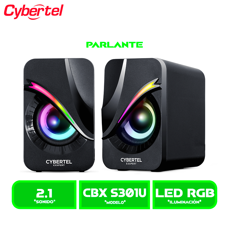 PARLANTE CYBERTEL EXXPERT+ 2.0 (CBX S301U) 3.5MM , USB, RGB, BLACK