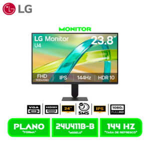 MONITOR LG LED 24 IPS (24U411B-B) 144Hz 1ms MBR 1 X HDMI 1 X DSUB VGA HDR10 99 sRGB Borderless Tilt