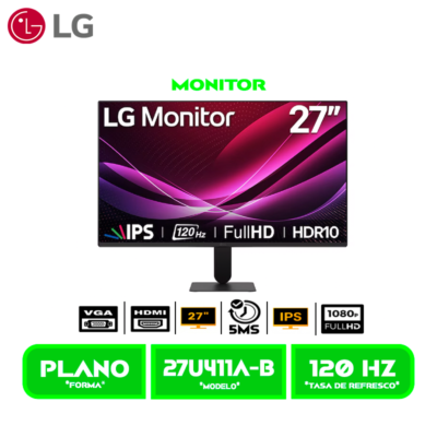 MONITOR LG 27" ( 27U411A-B ) PANEL IPS, 120HZ - 1MS MBR, HDMI - VGA HDR10, 99% sRGB, Borderless