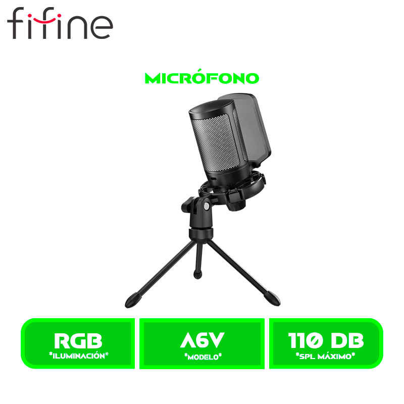 MICROFONO FIFINE AMPLIGAME A6V RGB CONDENSADOR USB BLACK/NEGRO