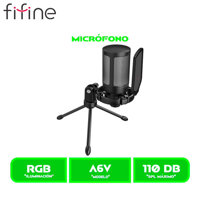 MICROFONO FIFINE AMPLIGAME A6V RGB CONDENSADOR USB BLACK/NEGRO