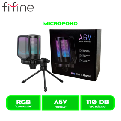 MICROFONO FIFINE AMPLIGAME A6V RGB CONDENSADOR USB BLACK/NEGRO