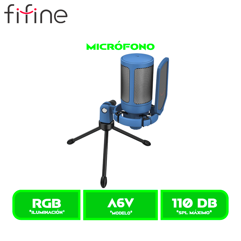 MICROFONO FIFINE AMPLIGAME A6V RGB CONDENSADOR USB BLUE/AZUL