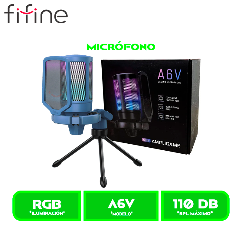 MICROFONO FIFINE AMPLIGAME A6V RGB CONDENSADOR USB BLUE/AZUL