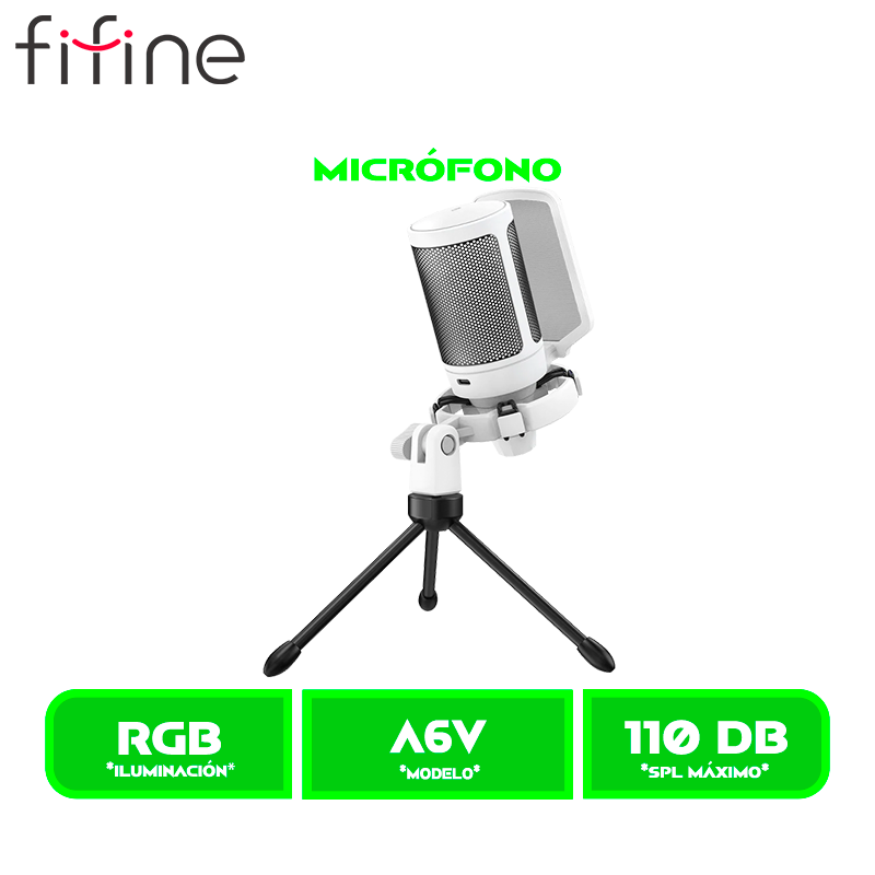 MICROFONO FIFINE AMPLIGAME A6V RGB CONDENSADOR USB WHITE/BLANCO