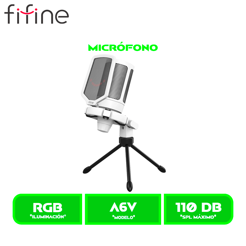 MICROFONO FIFINE AMPLIGAME A6V RGB CONDENSADOR USB WHITE/BLANCO