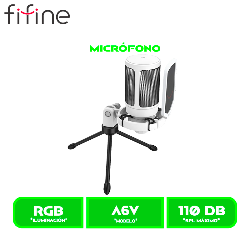 MICROFONO FIFINE AMPLIGAME A6V RGB CONDENSADOR USB WHITE/BLANCO