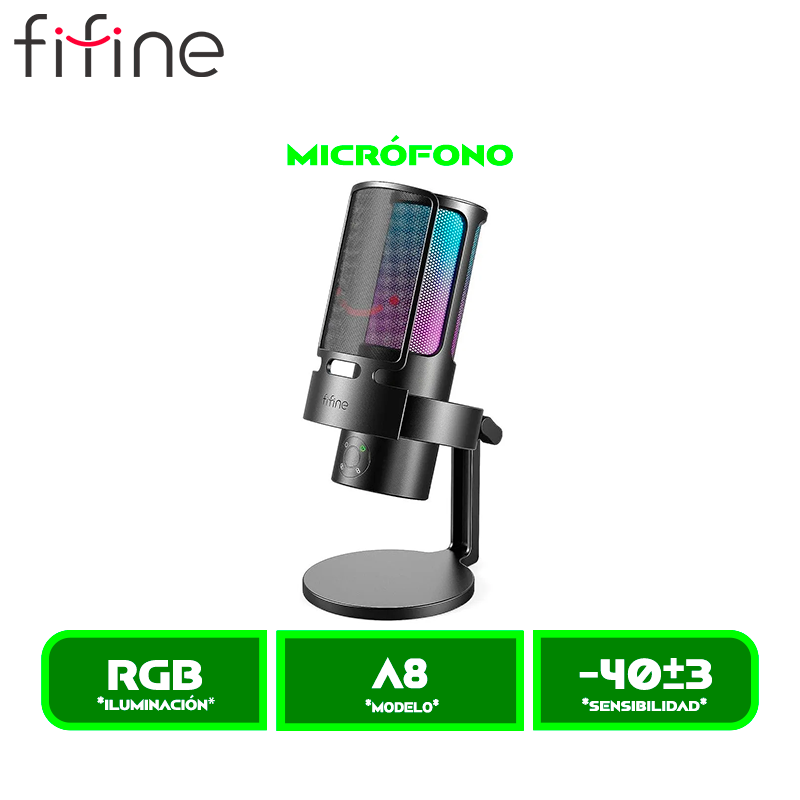 MICRÓFONO FIFINE GAMER A8 CONDENSADOR USB, RGB, MUTE Y MONITOREO BLACK/NEGRO