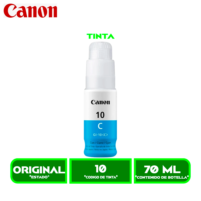 TINTA CANON GI-10<C> CYAN (G5010/G6010/G7010)