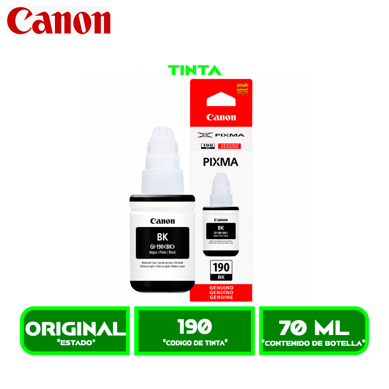 TINTA CANON GI-190<N> NEGRO (G2100/G3100/G3110/G4110)