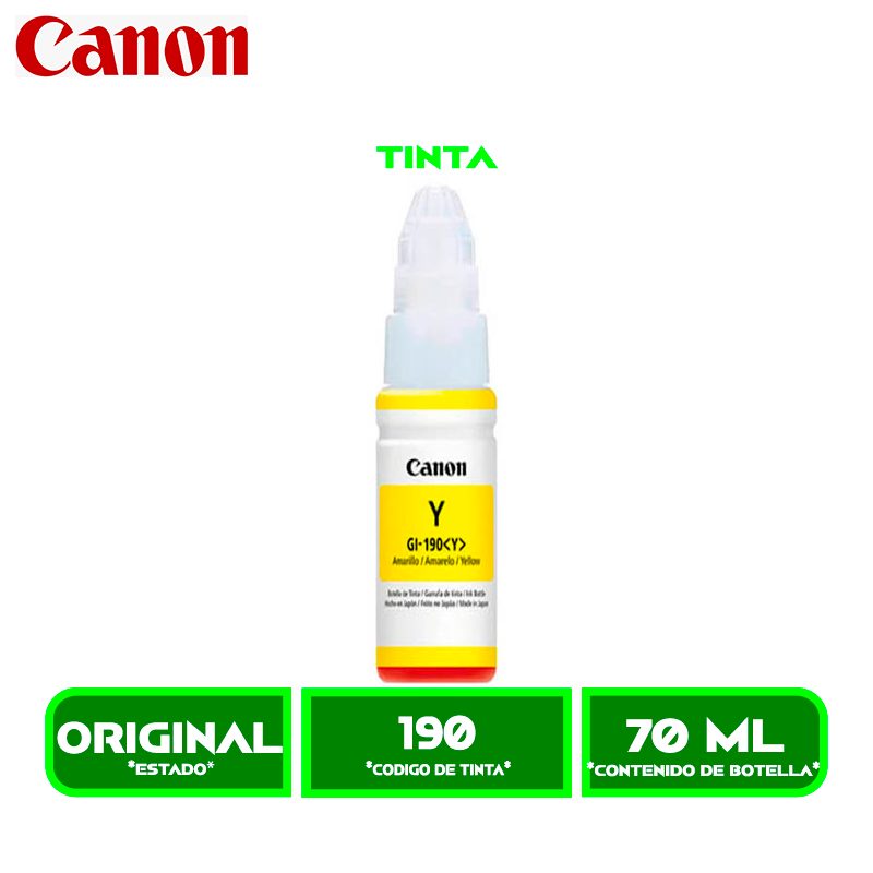 TINTA CANON GI-190<Y> YELLOW (G2100/G3100/G3110/G4110)